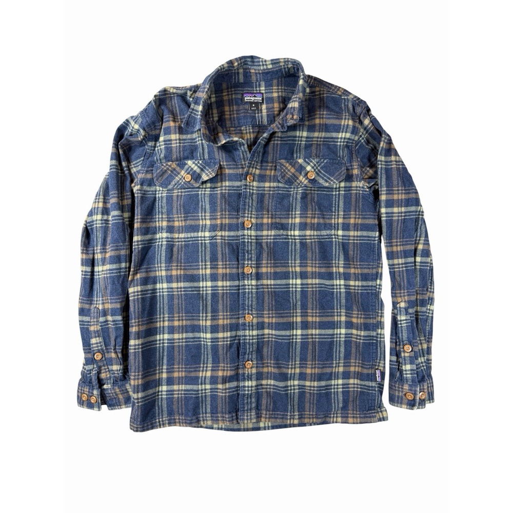 Patagonia Fjord Flannel Shirt Mens Medium Plaid Organic Cotton Blue